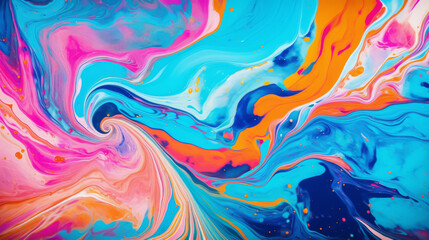 Poster - An abstract painting with blue, pink, and orange colors