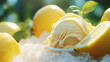 Close up of juicy lemon on the ice cream