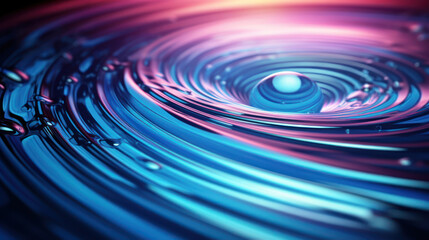 Macro water droplet.  Pink, blue colors. 