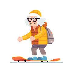 Wall Mural - old woman snowboarding vector flat isolated illustration