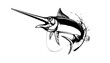 Marlin fishing logo vector  illustration. Swordfish fishing emblem isolated. Ocean fish logo. Saltwater fishing theme.