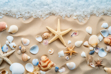 Wall Mural - beach scene with seashell sand beach background