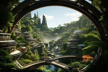 Wall Mural - green eco city concept, futuristic high-tech city with advanced infrastructure, science fiction city