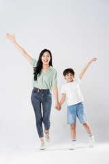 Sticker - mother and son posing on a white background