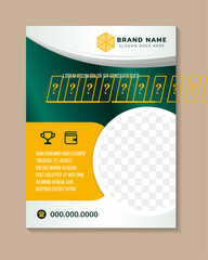 Poster - Healthy Food Delivery Flyer Pamphlet brochure design vector template in A4 size vertical layout. Healthy Meal, Green, yellow and grey gradient colors. circle space for photo template. 