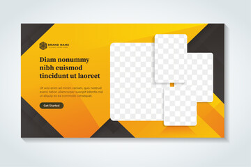 Poster - Banner template design for promotion of travel and tour company. horizontal layout with space for photo. black and orange on element and background. space for photo collage and text
