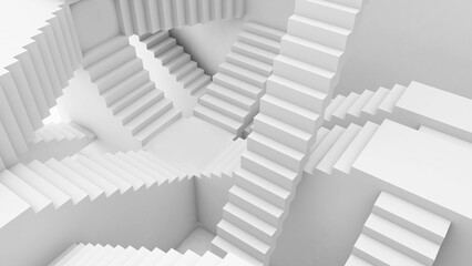 Poster - Abstract background of many stairs corridors,multiple staircases convey stories of travel.,3D rendering