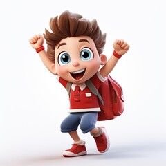 3d illustration of happy boy, red and white concept character isolated on white background