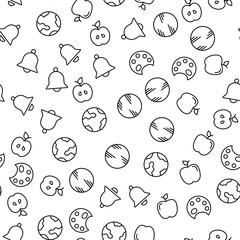 Poster - Education vector seamless pattern. Texture background with thin line icons. Black outline symbols of school on white background. Seamless vector pattern for web design, printable product, mobile app.