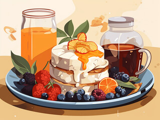 Wall Mural - The food set in the tray includes drinking water and dessert. Complete set of food for 2 to 3 people.