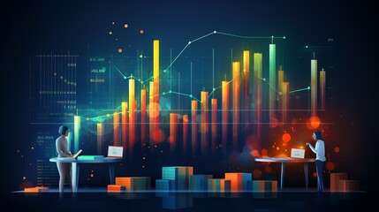 Wall Mural - Perspective view: Digital analytics data on a monitor screen with financial schedule. Generative AI