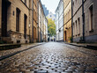 canvas print picture - A shot of a narrow cobblestone street