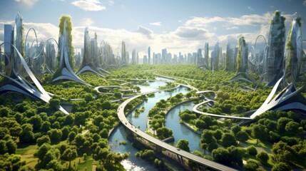 City dedicated to sustainable engineering and environmental responsibility. Urban development. AI generative.