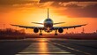 an airplane landing at sunset Generative AI