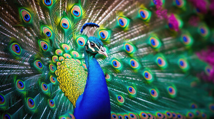 Wall Mural - Peacock closeup bird colorful animal feather
