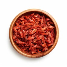 Top View Of Dried Krill In A Wooden Bowl White Background , Generated By AI