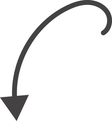 Poster - Curved hand drawn arrow. Doodle outline black stroke. Simple cartoon swirl scribble