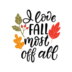 Hand drawn lettering and leaves on a transparent background. Vector composition on autumn theme perfect for posters, cards, banners, prints on t shirts, bags, pillows, notebook covers, for stickers.