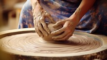 Shaping Wet Clay On Pottery Wheel Women, Moldable, Moist, Ceramic, Turntable, Ladies
