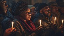 Candlelight Vigil: A Touching Scene Of An African Black Community Holding A Candlelight Vigil On Christmas Eve, Symbolizing Hope And Unity