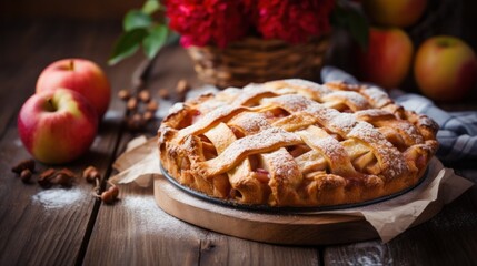 apple pie in rustic background
