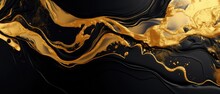 Colorful Black And Gold Abstract Liquid Marble Texture Background, Generative AI.