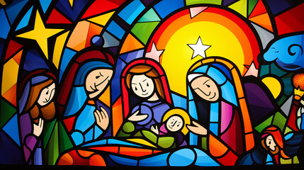 Wall Mural - manjedoura nascimento de jesus em arte pintura colorida estilo cubismo 