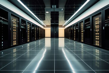 Poster - A large room with rows of servers in it