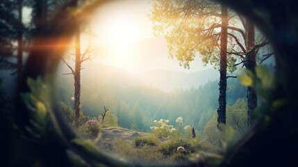 Wall Mural - Dreamy Fantasy forest background with copy-space.