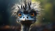  a close up of an ostrich's face with a blurry background.  generative ai