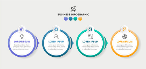 Infographic design template and marketing icons, with 4 options, parts, steps or processes, Business concept.