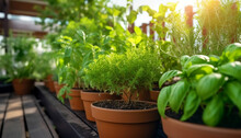Growing Aromatic Herbs In Pots On The Patio