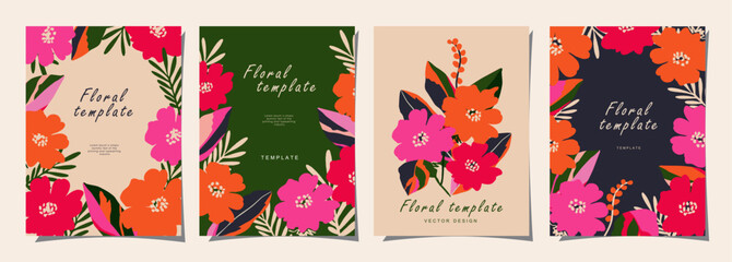 floral template set for poster, card, cover, label, banner in modern minimalist style and simple sum
