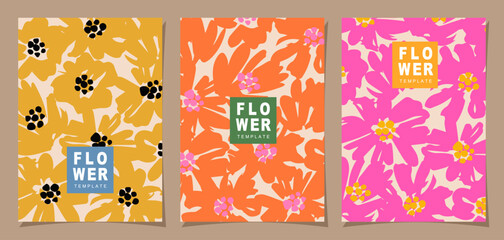 floral template set for poster, card, cover, label, banner in modern minimalist style and simple sum