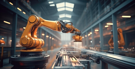 Leinwandbilder - Intelligent robotic system for warehouses and factories with digital technology, Concept business and industry 4.0 modern technology transportation and warehousing.