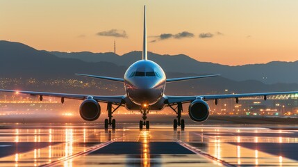 Poster - Airplane on the runway at Osaka Airport.