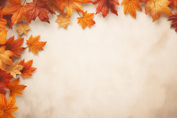 Wall Mural - Autumn simple background with a fallen colorful leaves. AI generated