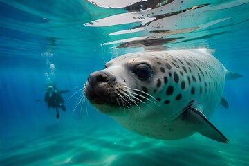 Wall Mural - sea lion swimming