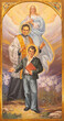 NAPLES, ITALY - APRIL 21, 2023: The painting of Jesus with the St. Don Bosco, Dominic Savio in church Chiesa di Sacro Cuore by P. Camilleri (2006).
