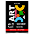 © hello_design - Art exhibition design template with colourful abstract geometric shapes on the background. Banner, poster, leaflet or flyer for culture event, painting and photos exposition by famous artists.