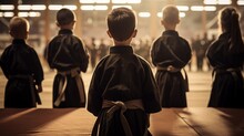 Young Boys Standing Together In A Group In A Martial Art Tournament