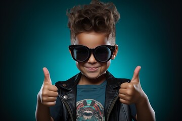 Canvas Print - Cool boy in sunglasses showing horn signs