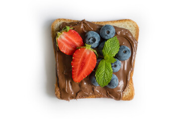 Wall Mural - Bread with chocolate, strawberry isolated on white background