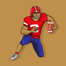 American Football Lineman Sit With Holding Football Vector Illustration,