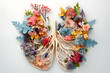 Human lungs made by  flowers and leaves  illustration in style of paper cut. Abstracted nature, colorful woodcarvings created  with Generative AI technology