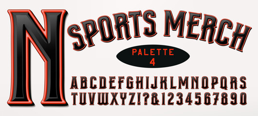 a red and black alphabet with 3d effects that is appropriate for sports team logos and merchandising