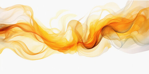 Abstract watercolor representation of a golden turmeric root, inky swirls of yellow and orange tones blending, a dramatic contrast to a clean white background, modern art style, ideal  graphic design