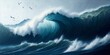 Rough sea waves. AI generated illustration