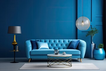 Wall Mural - Blue wall interior style refers to a decorating style that incorporates blue walls as a primary design element.