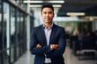 © Moritz - Leader in Innovation: High-Resolution Portrait of a Young Tech CEO Standing in a Bustling Office